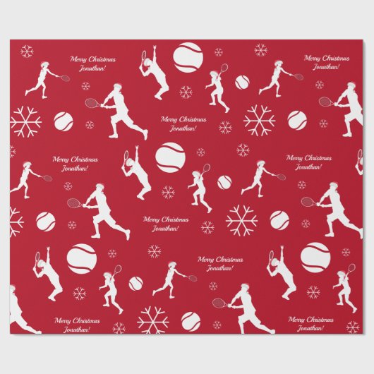 Naam Kind Santa Tennis Player Ball Pattern Red Xma Cadeaupapier (Vlak)