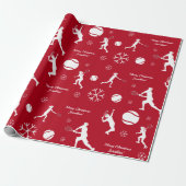Naam Kind Santa Tennis Player Ball Pattern Red Xma Cadeaupapier (Uitgerold)