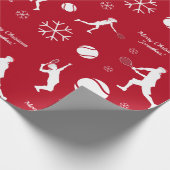 Naam Kind Santa Tennis Player Ball Pattern Red Xma Cadeaupapier (Hoek)