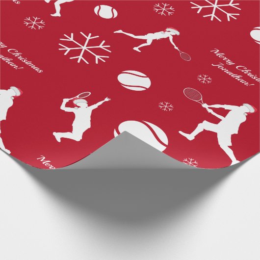 Naam Kind Santa Tennis Player Ball Pattern Red Xma Cadeaupapier (Hoek)