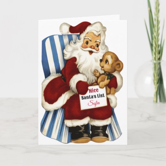 Naam kind Santa's Nice List Kerstmis Feestdagen Kaart (Voorkant)