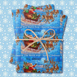 Naam kind toevoegen Noordpool Kerstman Kerstmis Inpakpapier Vel