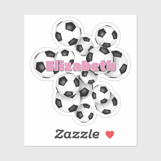 naam kinderen zwart witte voetballen sticker (Vel)