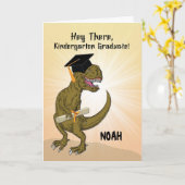 naam Kindergarten Afstuderen T-Rex Kaart (Gele Bloem)