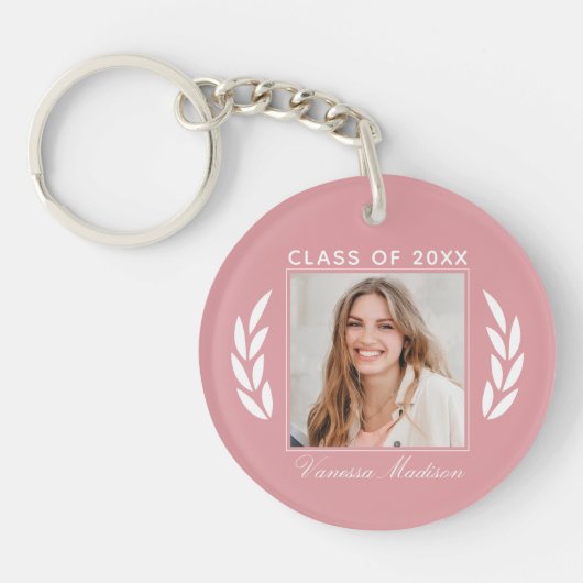 Naam Klasse foto Blush roze 2 sided Afstuderen Sleutelhanger (Voorkant)
