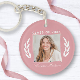 Naam Klasse foto Blush roze 2 sided Afstuderen Sleutelhanger