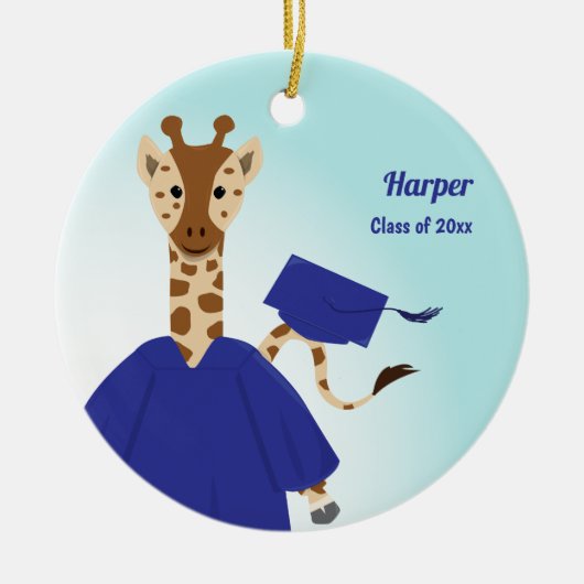 Naam Klasse Giraffe Graduation Cap Gown Keramisch Ornament (Voorkant)