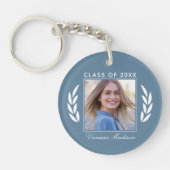 Naam klasse van het Afstuderen met foto-laat-blauw Sleutelhanger (Voorkant)