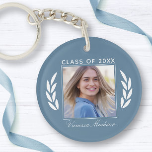 Naam klasse van het Afstuderen met foto-laat-blauw Sleutelhanger