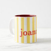 Naam/ Klassieke Gele & Witte Stripes Tweekleurige Koffiemok (Voorkant links)