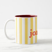 Naam/ Klassieke Gele & Witte Stripes Tweekleurige Koffiemok (Links)