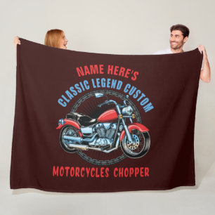Naam klassieke rode motorfiets toevoegen fleece deken