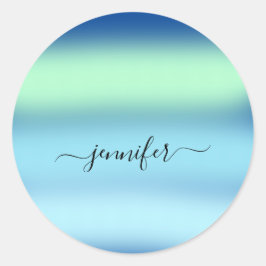 Naam Klein Bedrijf Dank Blauw Groene Pastels Ronde Sticker