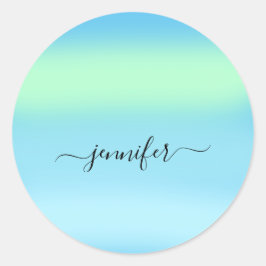 Naam Klein Bedrijf Dank Blauw Groene Pastels Ronde Sticker