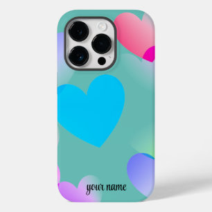 Naam Kleurrijke Gliding Hearts, Blauwgroen Case-Mate iPhone 14 Pro Hoesje