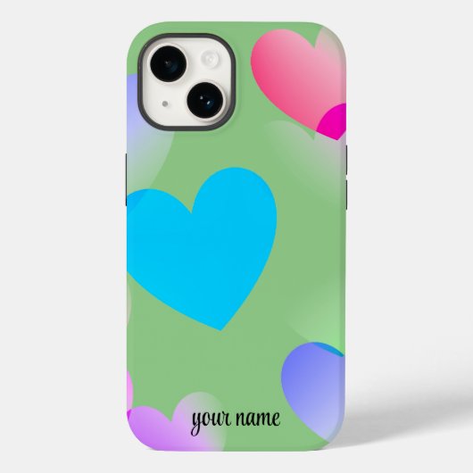 Naam Kleurrijke Gliding Hearts, Sage Green Case-Mate iPhone Case (Achterkant)