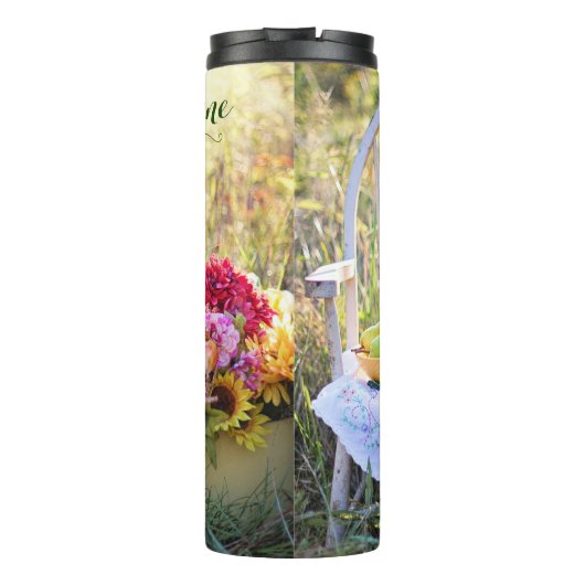 Naam, Kleurrijke  Herfst-Herfstdruk 12oz. Thermosbeker (Achterkant)