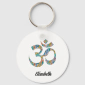 Naam, Kleurrijke OM Symbool 2" Ronde Aluminium Sleutelhanger (Voorkant)