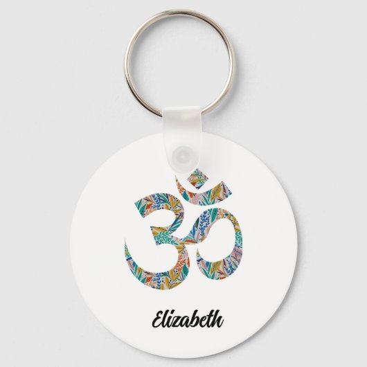 Naam, Kleurrijke OM Symbool 2" Ronde Aluminium Sleutelhanger (Voorkant)