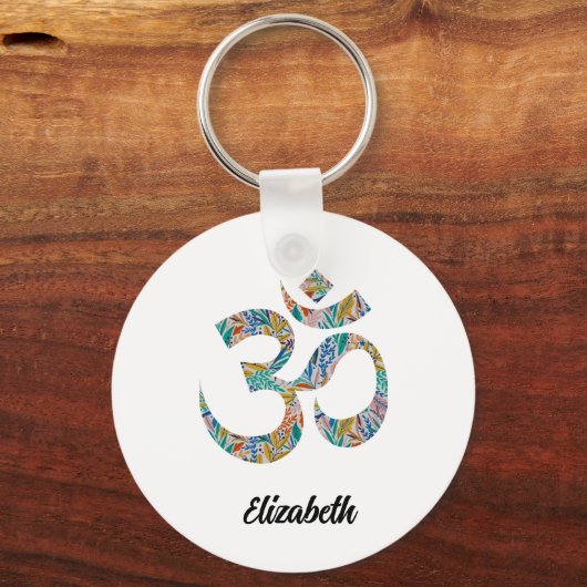 Naam, Kleurrijke OM Symbool 2" Ronde Aluminium Sleutelhanger (Voorkant)