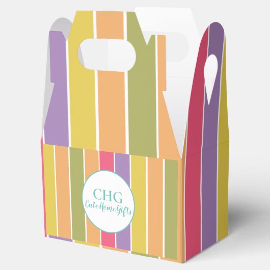 Naam kleurrijke strips monogram bedankdoosjes (Geopend)