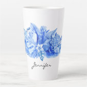 Naam, Kobaltblauw Tropische Bloemen & Bladeren Latte Mok (Voorkant)