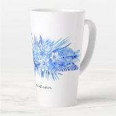 Naam, Kobaltblauw Tropische Bloemen & Bladeren Latte Mok (Rechterhoek)