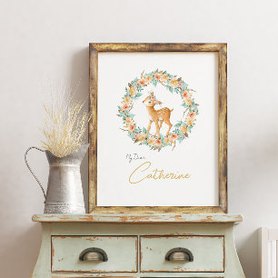 Naam kwekerij Teken Cute Deer Woodland Animals Poster