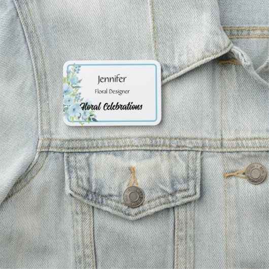 Naam Label Blauwe Flowers Florist Aangepaste tekst Naamplaatje (In situ)