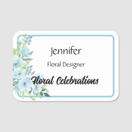 Naam Label Blauwe Flowers Florist Aangepaste tekst Naamplaatje