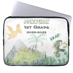 Naam Label Leuke Dinosaurus Terug naar school Laptop Sleeve