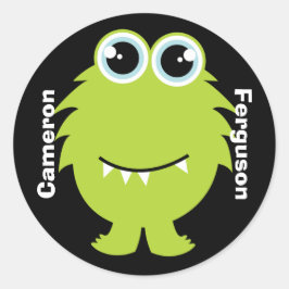 Naam Label/Sticker - Groen Monster Design Ronde Sticker