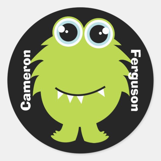 Naam Label/Sticker - Groen Monster Design Ronde Sticker (Voorkant)
