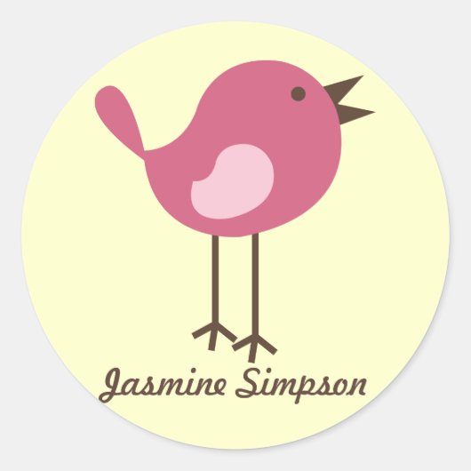 Naam Labels/Stickers Pink Bird - Design Ronde Sticker (Voorkant)