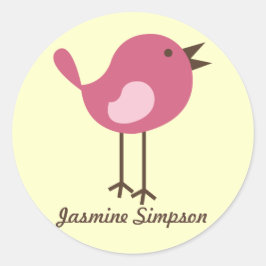 Naam Labels/Stickers Pink Bird - Design Ronde Sticker