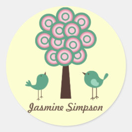 Naam Labels/Stickers Twee Groene Vogels Ronde Sticker