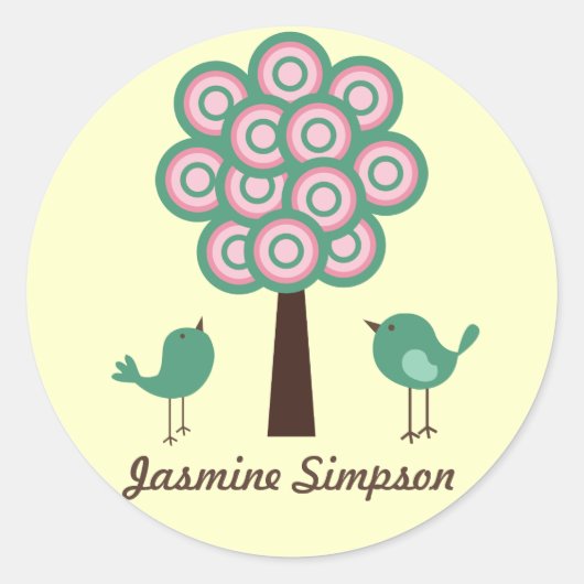 Naam Labels/Stickers Twee Groene Vogels Ronde Sticker (Voorkant)