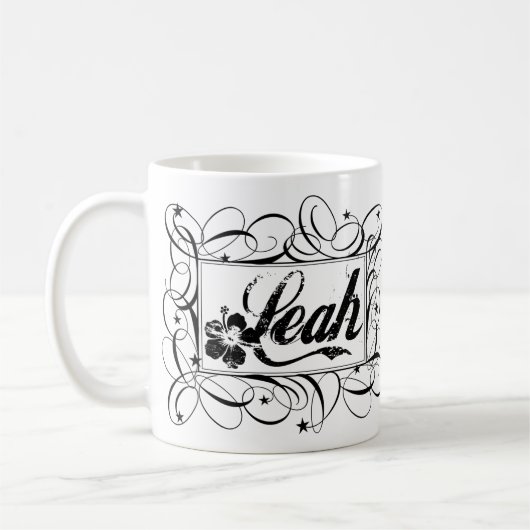 Naam Leah in zwart, stijlvol lijst Koffiemok (Links)