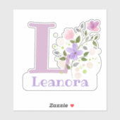 Naam Leanora & Initiaal met Floral Design Sticker (Vel)