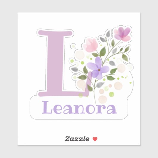 Naam Leanora & Initiaal met Floral Design Sticker (Vel)
