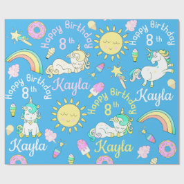 Naam & Leeftijd Eenhoorns & Regenboog Feestpatroon Cadeaupapier