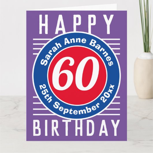Naam, leeftijd en datum op een 60e verjaardag kaart (Voorkant)