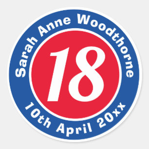 Naam, leeftijd en datum op een verjaardag ronde sticker