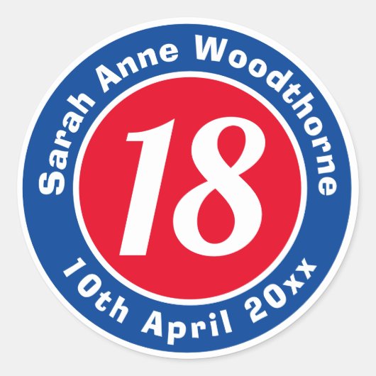 Naam, leeftijd en datum op een verjaardag ronde sticker (Voorkant)