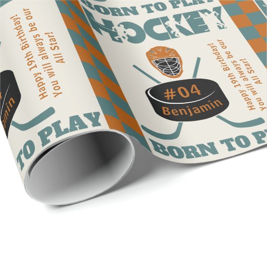 Naam Leeftijd Jersey Nummer Sentiment Hockey Sport Cadeaupapier (Rol Hoek)