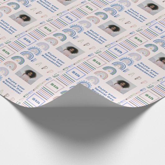 Naam Leeftijd Sentiment Boho Regenboog Roze Blauw  Cadeaupapier (Hoek)