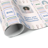 Naam Leeftijd Sentiment Boho Regenboog Roze Blauw  Cadeaupapier (Rol Hoek)