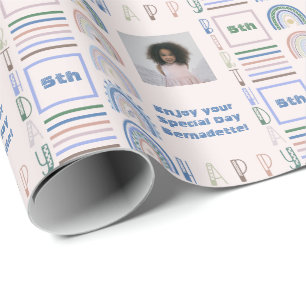 Naam Leeftijd Sentiment Boho Regenboog Roze Blauw  Cadeaupapier