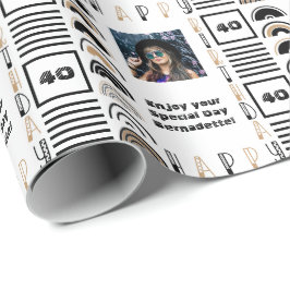 Naam Leeftijd Sentiment Retro Rainbow Bruin Zwart  Cadeaupapier