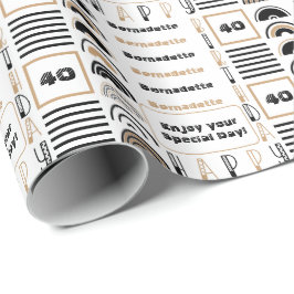 Naam Leeftijd Sentiment Retro Rainbow Bruin Zwart  Cadeaupapier